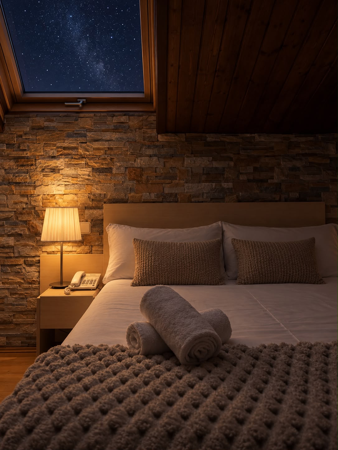 Habitación abuhardillada de noche en Vestigia